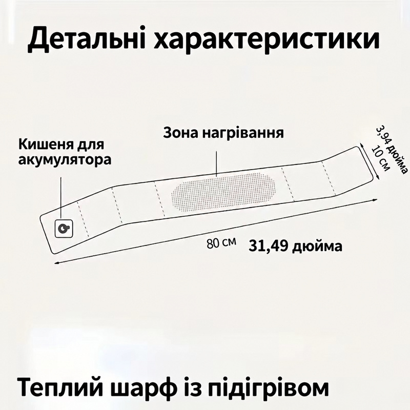 Схема шарфа: зона нагріву і кишеня для павербанка